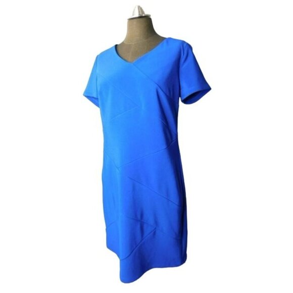 AB Studio Size 12 Blue STRETCH Bandage Style Knit Dress NWT $60 - Picture 2 of 3